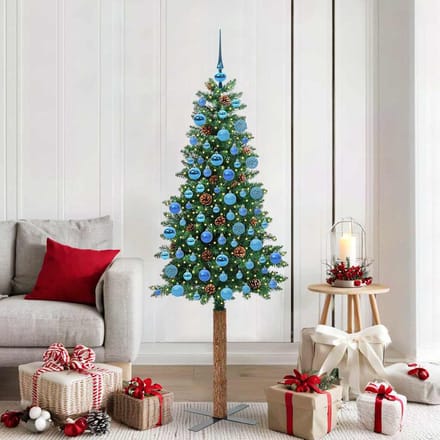 vidaXL - Slanke - Kerstboom - Groen - 180 - cm - PVC - en - massief - dennenhout