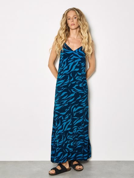 Maxi-jurk met trapeze-model en dierenprint