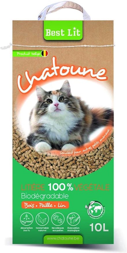 Chatoune - Kattenbakvulling - 10l vlas+stro+houtkorrel - Plantaardig strooisel
