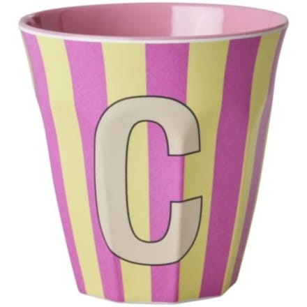 Rice melamine beker medium gestreept letter c, roze