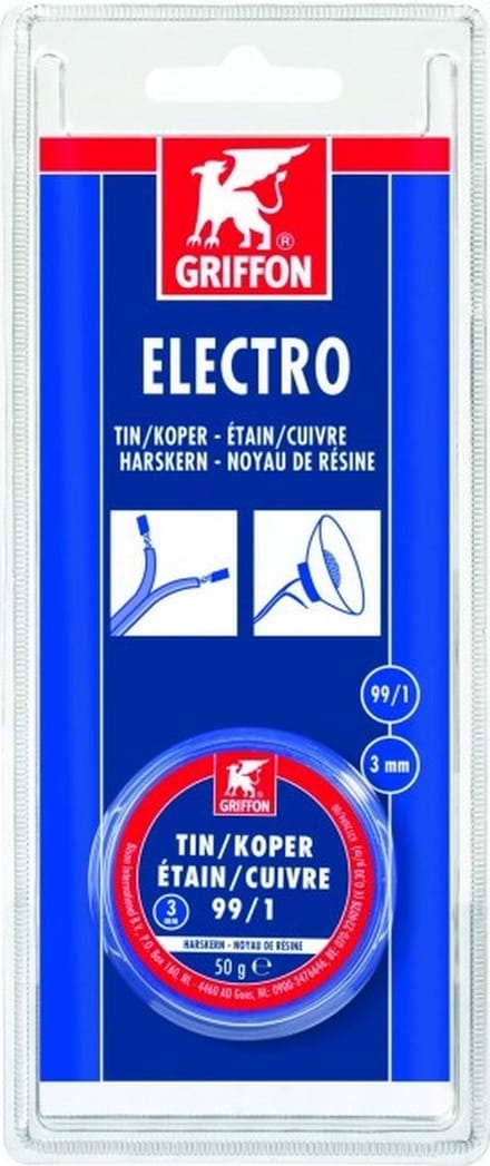 Griffon electro draadsoldeer tin/koper 99/1 harskern Ø 3 mm. - 50 gram