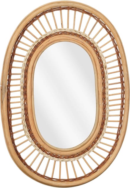 Mica Decorations Oval Wandspiegel - L59 x B40 x H3 cm - Rotan - Lichtbruin