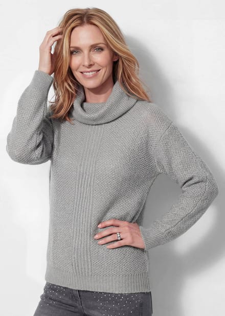 Tricot pullover met een ruime col - grijs - Gr. 18/19 van Goldner Fashion