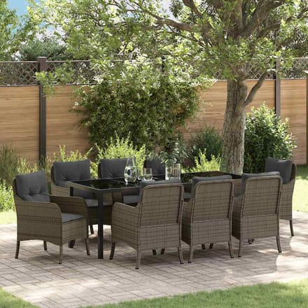 vidaXL - Tuin - Eettafel - Set - 9 - st - Grijs - poly - rattan