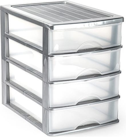 Plasticforte Ladeblok/bureau organizer met 4x lades - grijs/transparant - L35,5 x B27 x H35