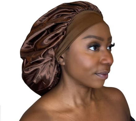 Satijnen Haar Bonnet - Bruin met hoofdband (Satijnen Slaapmuts ) – AfricanFabs®