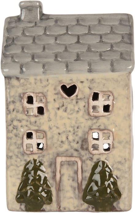 Clayre & Eef Waxinelichthouder Huis 9x8x15 cm Beige Keramiek