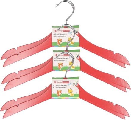 Storage Solutions kledinghangers voor kinderen - 12x stuks - hout - Klerenhangers - rood