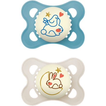 MAM Night Bird, Rabbit & Moon Design 0–6M Fopspeen – 2 stuks