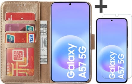 Hoesje met Screenprotector Geschikt voor Samsung Galaxy A57 – Arara bookcase met pasjeshouder - Goud