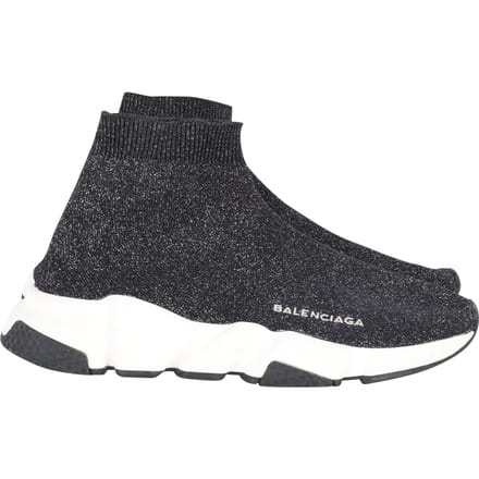 Balenciaga Glanzende Speed Sneakers in Zwart en Zilver Polyester