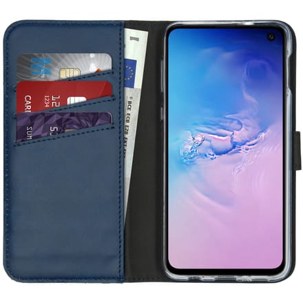Selencia Hoesje - Geschikt voor Samsung Galaxy S10e - Echt Lederen Bookcase - Blauw