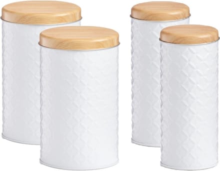 Zeller Keuken voorraadpotten 4x - wit - bamboe deksel - 1000/2000 ml - luchtdicht