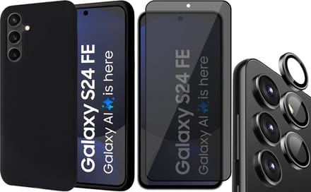 Hoesje geschikt voor Samsung Galaxy S24 FE - Privacy Screenprotector Volledig Dekkend Glas & Camera Protector - Mat Back Case Zwart