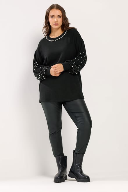 Yours Zwarte Trui Met Parelversiering Size 50-52