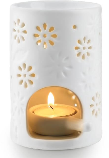 Dailygoods - WD&CD Geurlamp van keramiek, aromalamp theelichthouder met de kaars lepel aroma diffuser wit