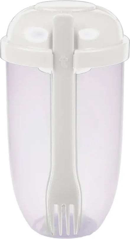 Repus - Salade Shaker Cup - Reisbeker - Lunchbox to go - Container - Vork en Dressingbakje - Onderweg - Wit