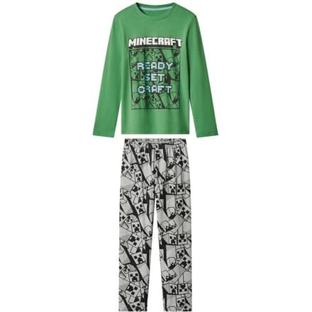 minecraft pyjama - Pyjama Kinderen - minecraft - groen/grijs - Maat 122/128 - katoen - lange mouw