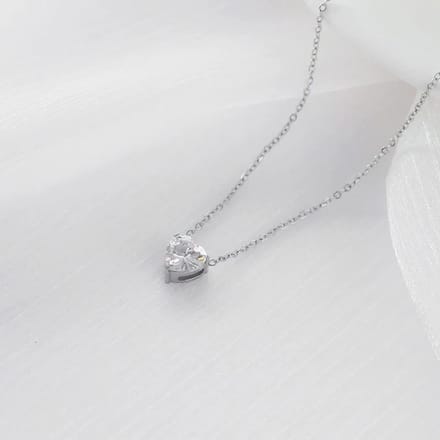 JewelGalerie - Ketting-Hartje-Diamant-Zilver