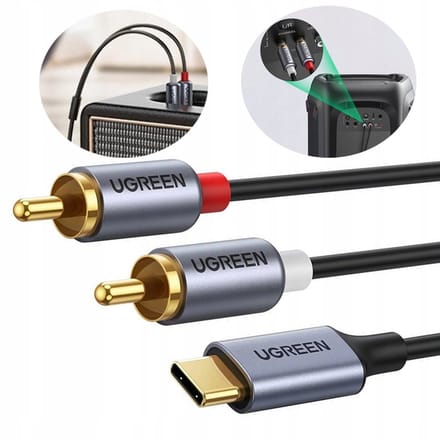 Ugreen USB-C naar 2x RCA Chinch Audiokabel 1.5m Hi-Fi Verguld