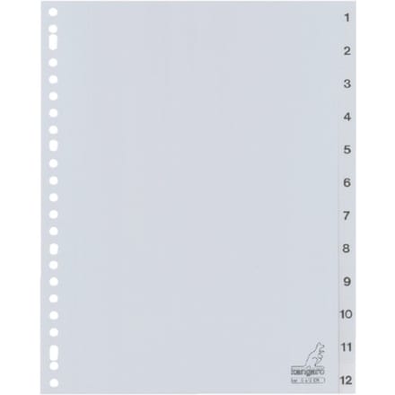 Kangaro tabbladen - A4 - PP 120 micron - grijs - 23-gaats - 12-delig cijfers
