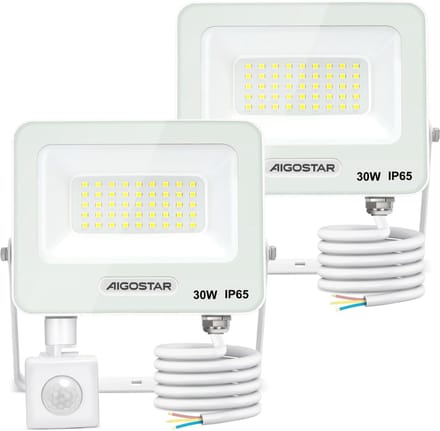 LED Buitenlamp met Bewegingssensor, 2 Stuks, 30W, 2750 LM, IP65 Waterdicht, Koud Wit