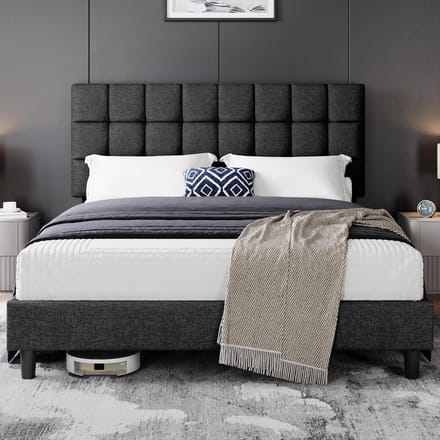 Gestoffeerd Bed - Stoffen Bed - Comfortabel Slapen - In Hoogte Verstelbaar - 160 x 200 cm - Donkergrijs
