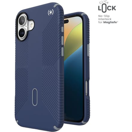 Speck Presidio2 Grip Clicklock & Magsafe - Étui iPhone 16 Plus (Bleu Côte / Gris Poussière / Blanc)