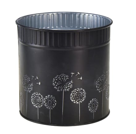 Bloempot met paardenbloemmotief, zwart, Ø9,5 cm, H11 cm