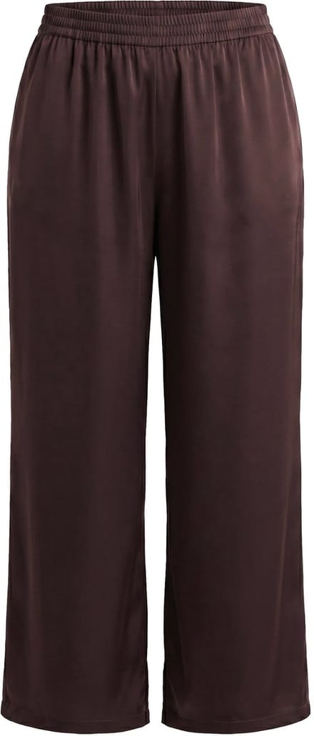 MIAMODA - Dames - Satijnen broek wijde pijpen elastische tailleband - Hazelnootbruin - Maat 48