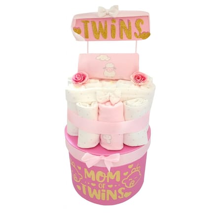 Luiertaart Twins – Mom of Twins Roze Geschenkdoos