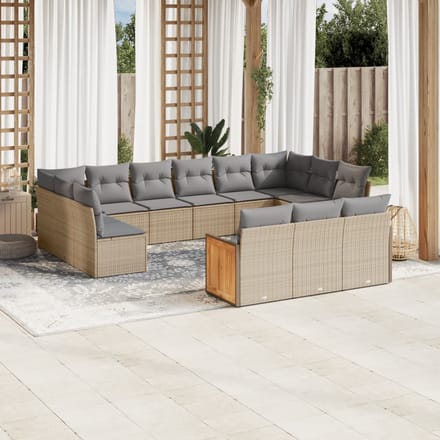 vidaXL - 13-delige - Loungeset - met - kussens - poly - rattan - beige