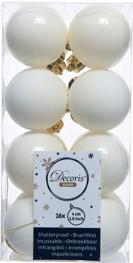Decoris kleine kerstballen - 16x st - wol wit - 4 cm - kunststof - kerstversiering