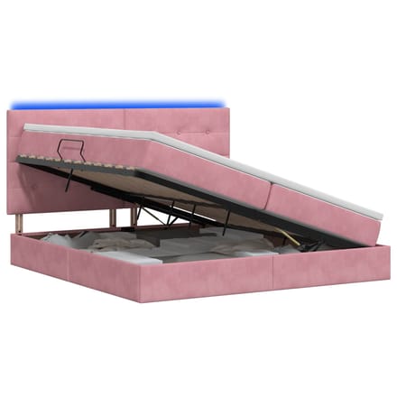 vidaXL - LED - opbergbed - met - matras - Roze - 200 - x - 200 - cm - Fluweel