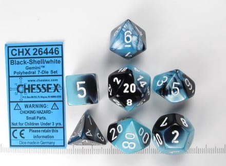 Chessex Gemini Zwart-Schelp/Wit Polydice Dobbelsteen Set (7 stuks)