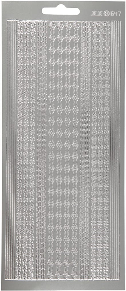 Stickers, randen, vel 10x23 cm, zilver, 1 vel