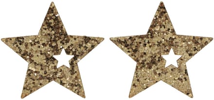 Strooidecoratie Kerst houten sterren naturel goud glitter 5cm 72 st, 7