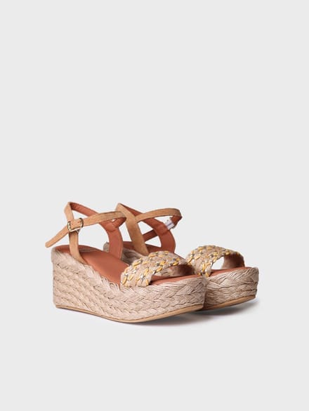 Dames espadrille met hoge hak van jute en suède | ROSALIA