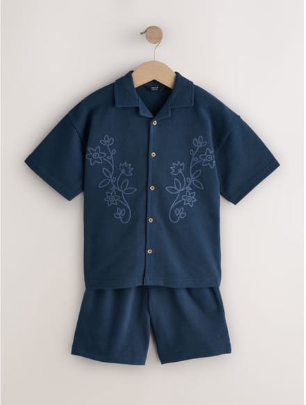 Next - Jongens - Set van overhemd met revers en knoopsluiting en short - Blauw
