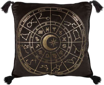 Something Different - Astrologie Wiel Fluwelen Kussen - 35cm - vierkant zwart /goudkleurig