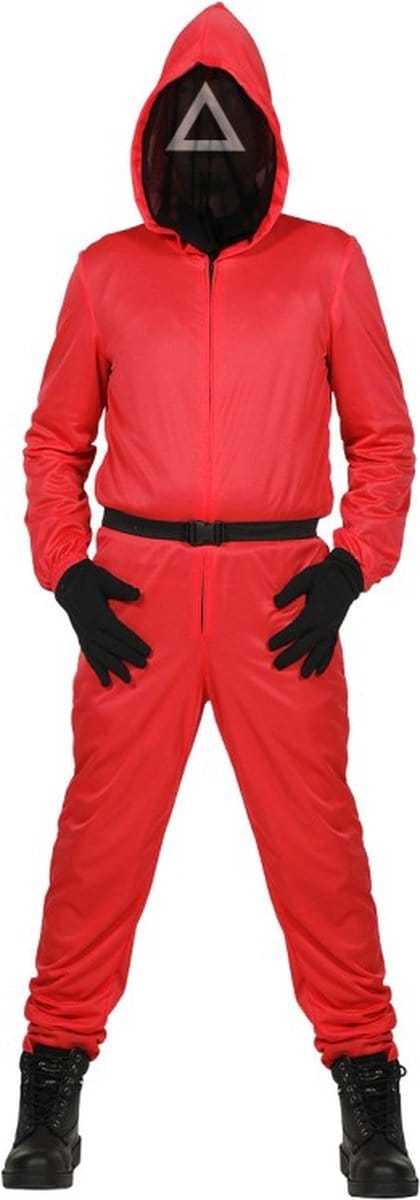 Squid Game Pak | Squid Game Manager Vierkant Square Rood Met Stoffen Masker Kostuum | Large | Carnaval kostuum | Verkleedkleding