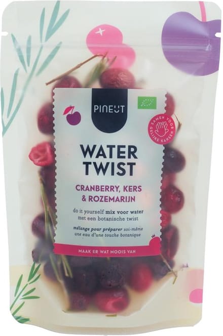 Pineut Watertwist BIO – Cranberry, Kers & Rozemarijn – Smaakwater Mix in Pouch – Cadeau