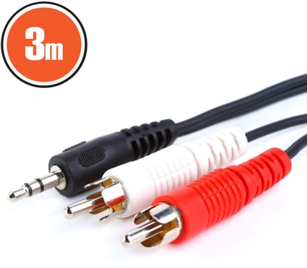 Audio kabel 3 meter - 2x RCA plug naar 3,5 mm stereo JACK - Multimedia & TV aansluitkabel [20173]