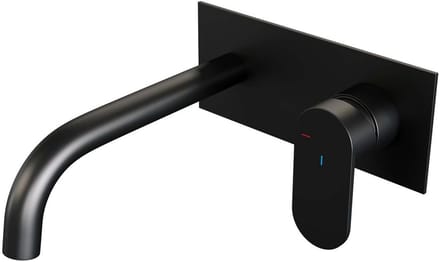 Brauer Black Edition Inbouw Wastafelmengkraan met Gebogen Uitloop en Afdekplaat Model C1 Mat Zwart