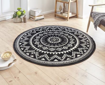 Flycarpets Rond Laagpolig Vloerkleed - Valencia - Zwart - 200x200 cm