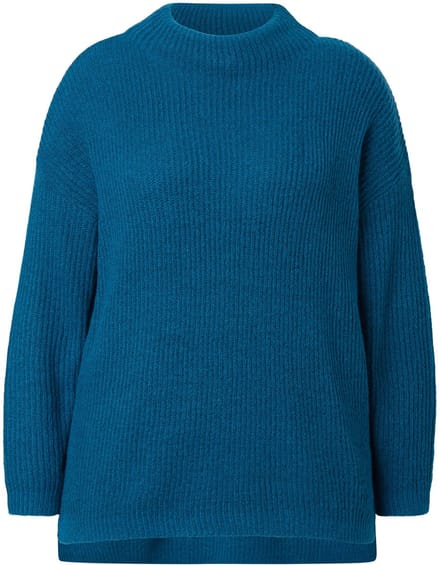 Ulla Popken - Dames - Coltrui geribbeld breisel oversized lange mouwen - Petrolblauw - Maat 54+