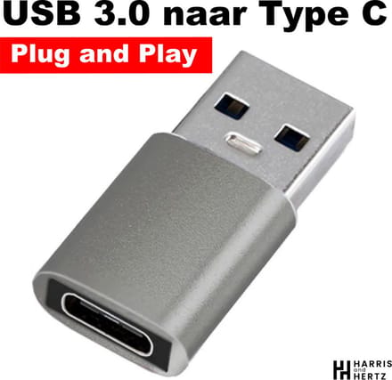 Harris and Hertz HHA-002 kabeladapter/verloopstukje USB 3.0 type A naar USB type-C , Zilver
