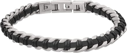 Armani Herenarmband Staal, leder One Size Zilver
