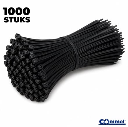 1000x Commel Kabelbinders - 300 x 4.7 mm - Zwart - Nylon - Treksterkte 22kg