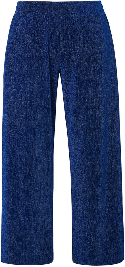 MIAMODA - Dames - Broek wijde pijpen glittereffect elastische tailleband - Koningsblauw - Maat 44